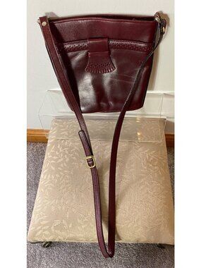 Vintage Partners Burgundy Leather Crossbody Bag  Purse Perforation Detail
